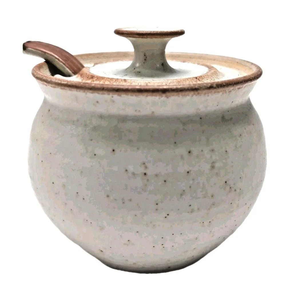 Vtg 70s‎ B. Welsh Studio Pacific Stoneware Lidded Honey Pot Jam Jar Spoon Oregon